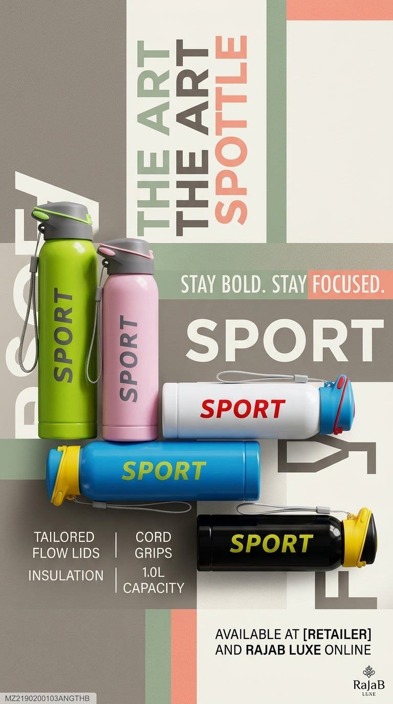 Sport Insulated Water Bottle with Flip Lid & Carry Strap – Multi-Color