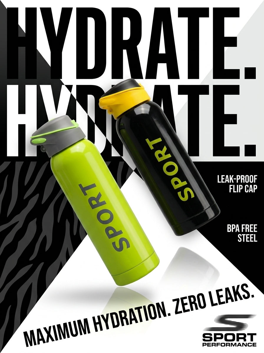 Sport Insulated Water Bottle with Flip Lid & Carry Strap – Multi-Color